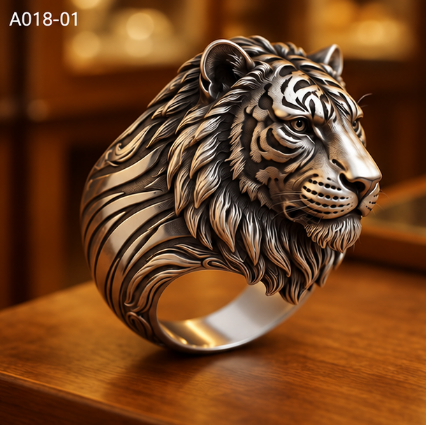 Silver Animal Head Statement Rings – Roaring Tiger, Geometric Bear & 3D Tiger Ring, US Sizes 6–12
