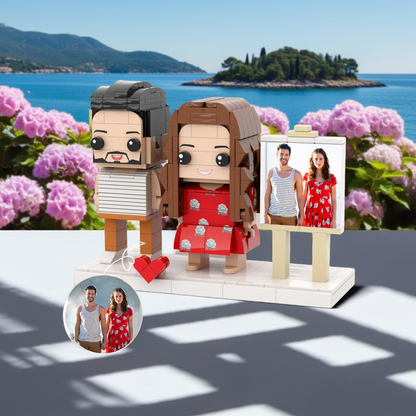 Marco de fotos personalizable para 2 personas, figuras de ladrillo personalizadas, bloques de partículas pequeñas, regalo de San Valentín