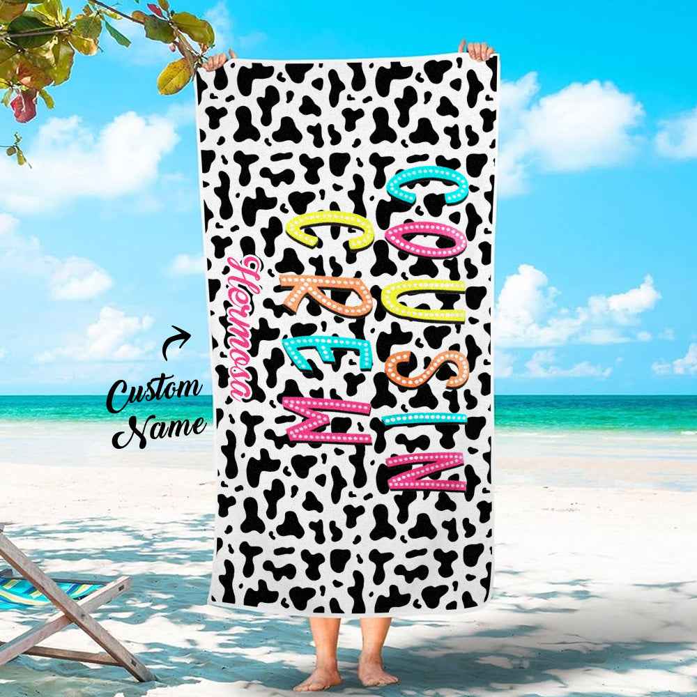 Custom Cousin Crew Beach Towel with Name – Family Reunion Personalized Gift