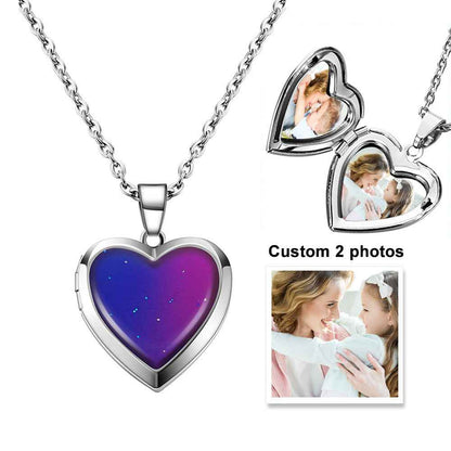 Custom Photo Heart Mood Locket Necklace Temperature Sensing Color Changing Pendant Necklace