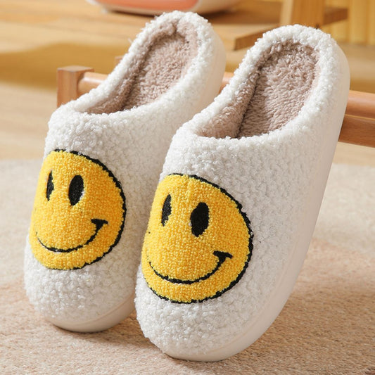 Smiley Face Cotton Slippers Fuzzy