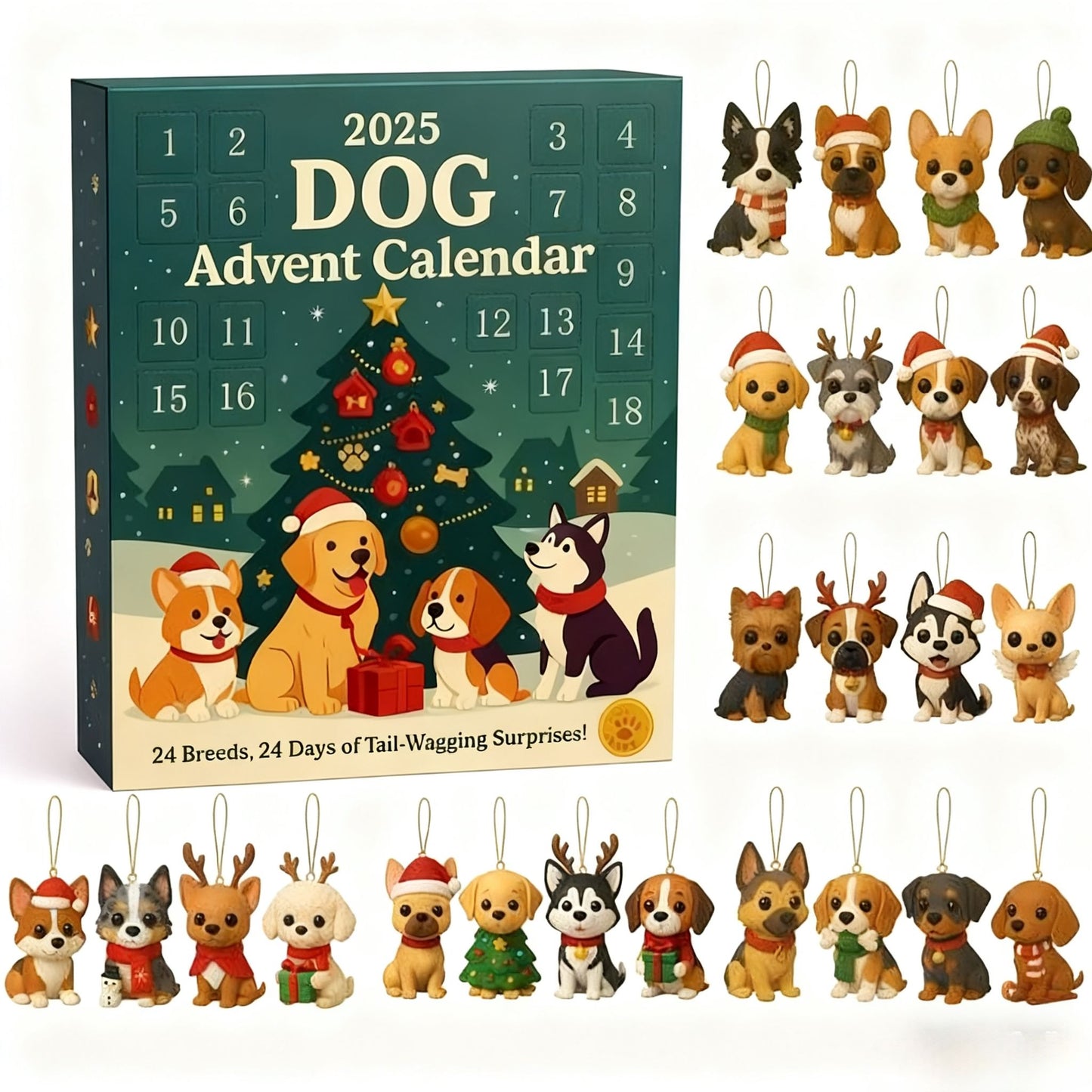 Schattige hond kerst aftelkalender geschenkdoos - Perfect vakantiecadeau voor hondenliefhebbers 