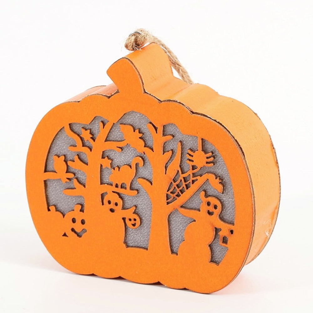 Halloween Haunted House Scene Wooden Pumpkin Light 