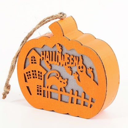 Halloween Haunted House Scene Wooden Pumpkin Light 
