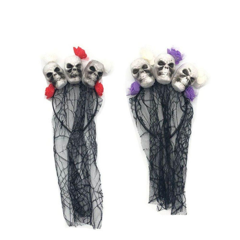 2 diademas de Halloween con velo de calavera, accesorios para disfraces.