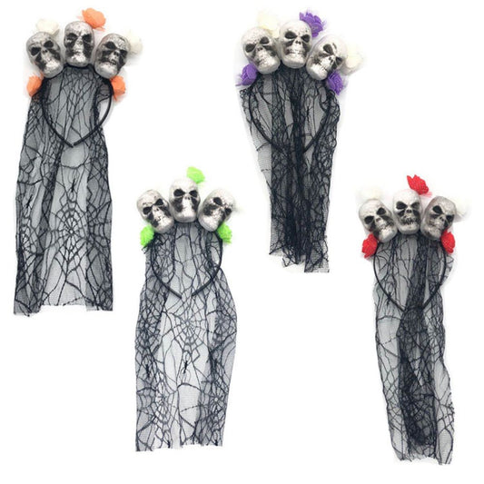 2 diademas de Halloween con velo de calavera, accesorios para disfraces.