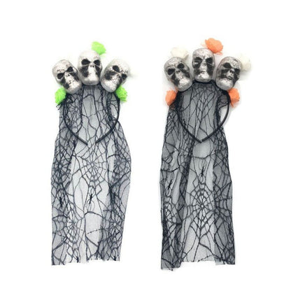 2 diademas de Halloween con velo de calavera, accesorios para disfraces.