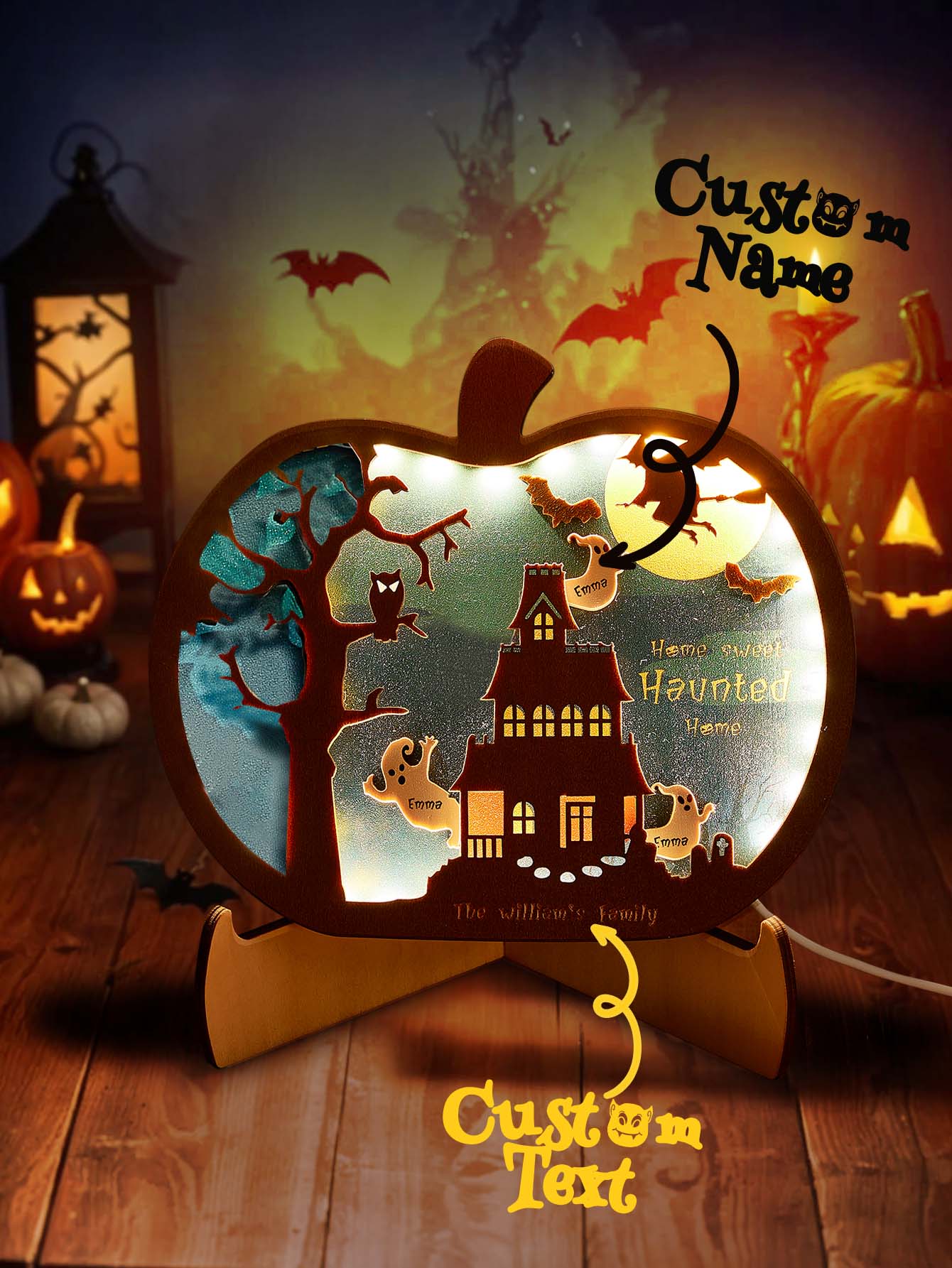 Personalized Halloween Light with Family Name Halloween Decorations Night Light Gifts for Family