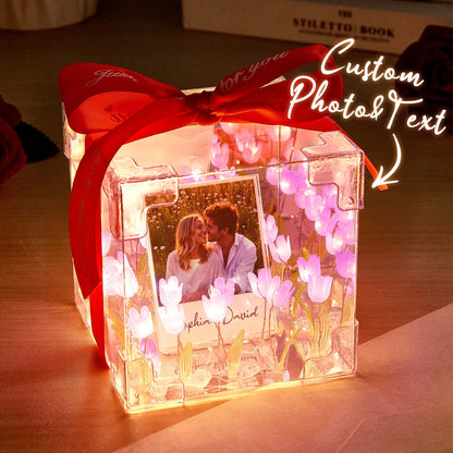 Gepersonaliseerde foto tulp bloem oneindigheid spiegeldoos oneindigheid spiegel bloem met uw foto en tekst DIY-kit