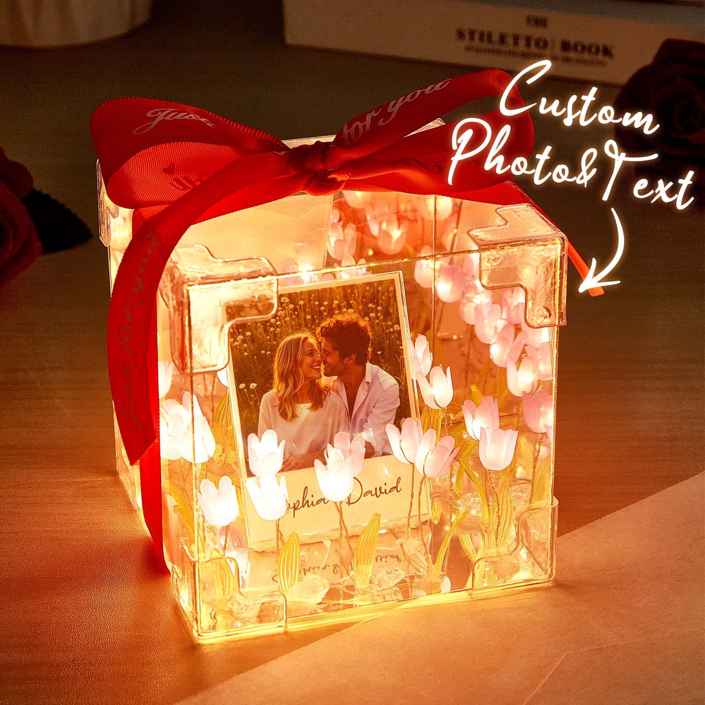 Gepersonaliseerde foto tulp bloem oneindigheid spiegeldoos oneindigheid spiegel bloem met uw foto en tekst DIY-kit