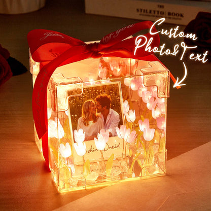 Gepersonaliseerde foto tulp bloem oneindigheid spiegeldoos oneindigheid spiegel bloem met uw foto en tekst DIY-kit