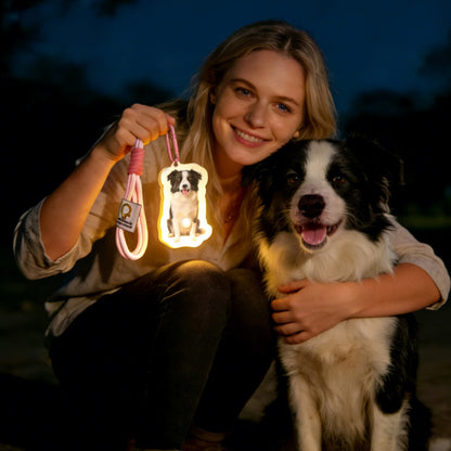 Personalized pet motion sensor wall lamp featuring custom dog and cat photo, ideal for pet lovers, by MadeMine.