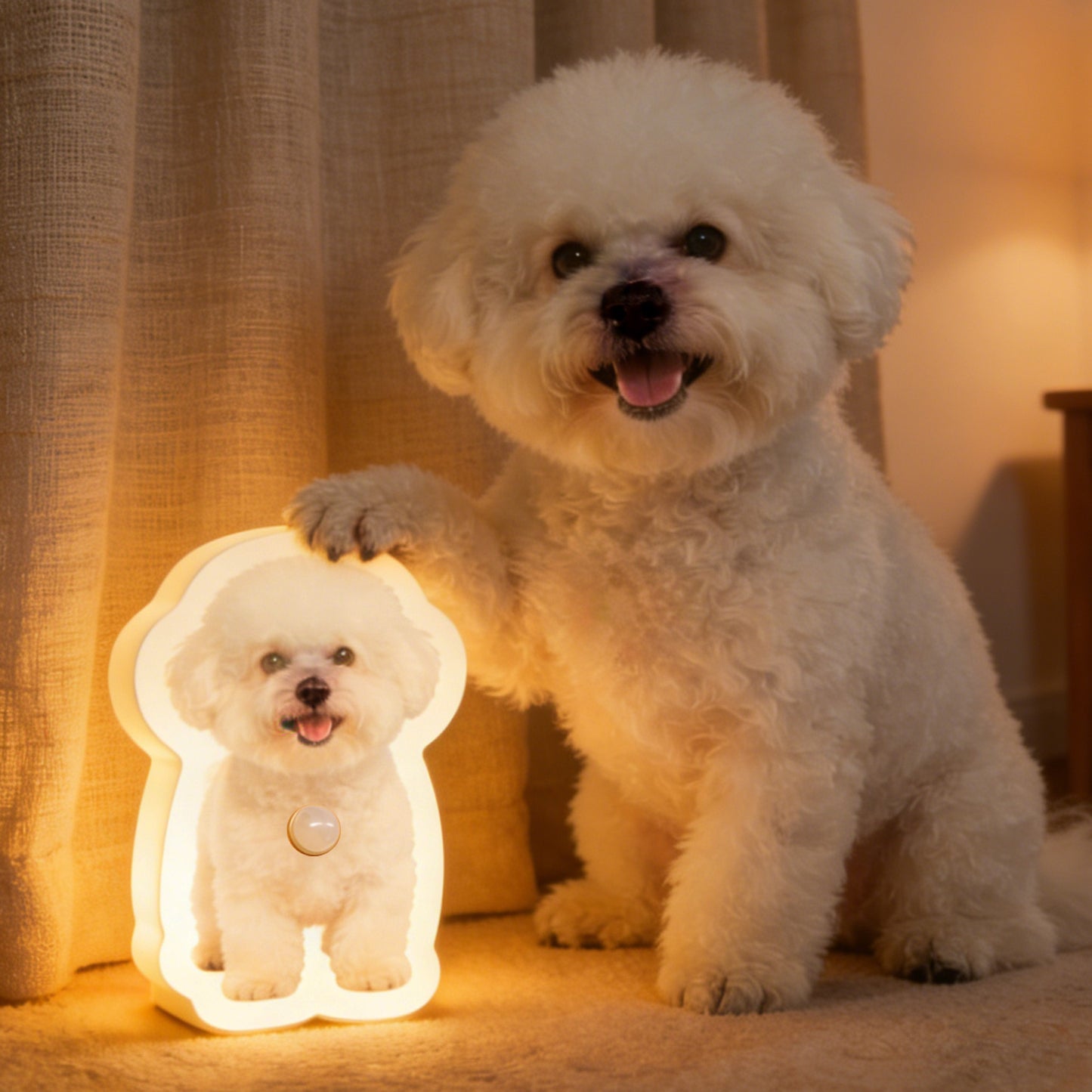 Personalized pet motion sensor wall lamp with custom dog and cat photo, night light for pet lovers by MadeMine.