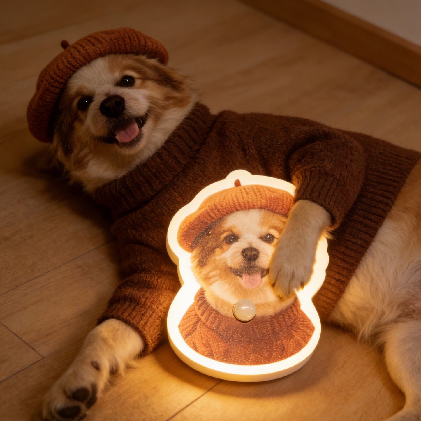 Personalized pet motion sensor wall lamp featuring custom cat and dog photo, ideal night light for pet lovers by MadeMine.