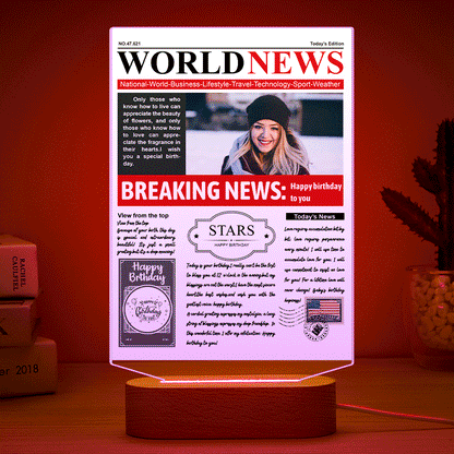 Custom Photo News Acrylic Sign Colorful Lamp Personalized 3D Printed Night Light Birthday Gifts
