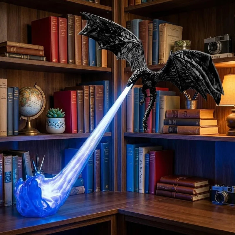 Halloween Dragon Flame Book Nook – Glowing Fire Dragon Bookshelf Insert, Spooky Fantasy Decor with LED Light for Haunted Home & Book Lovers