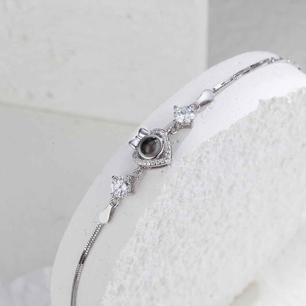 Custom Bow Heart Bracelet Personlized Projection Bracelet 925 Sterling Silver