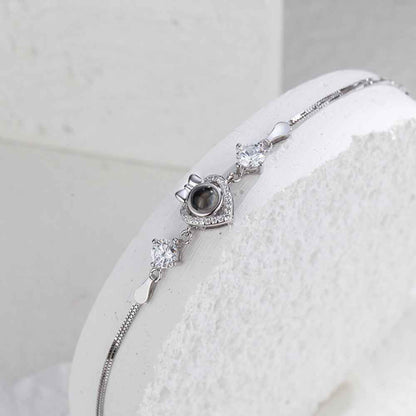 Custom Bow Heart Bracelet Personlized Projection Bracelet 925 Sterling Silver