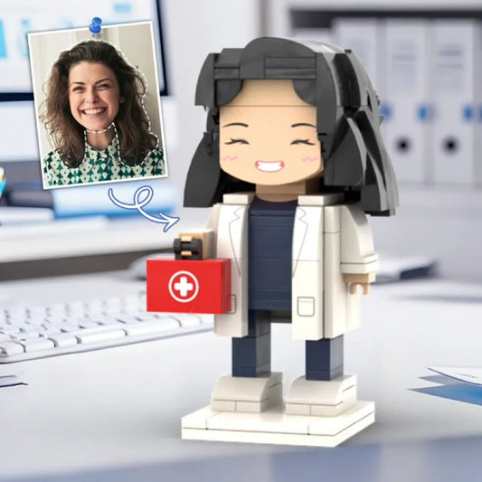 Personalized Head Custom Text Brick Figures Holding Medical Kit 
