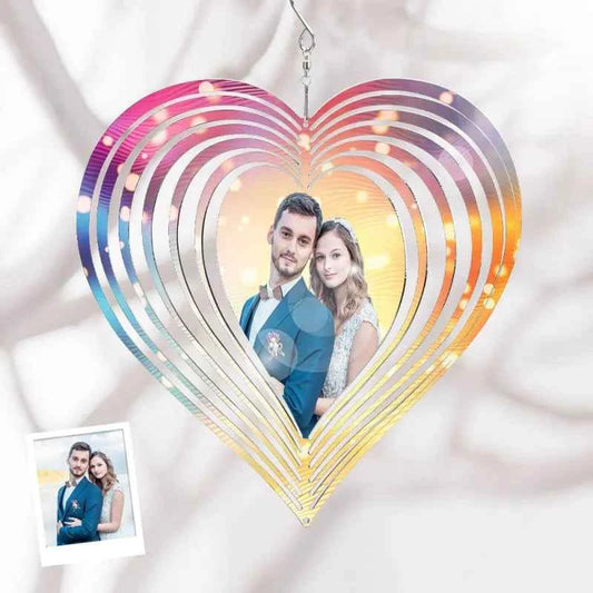 Custom Photo Heart Wind Spinner Chime Garden Decoration