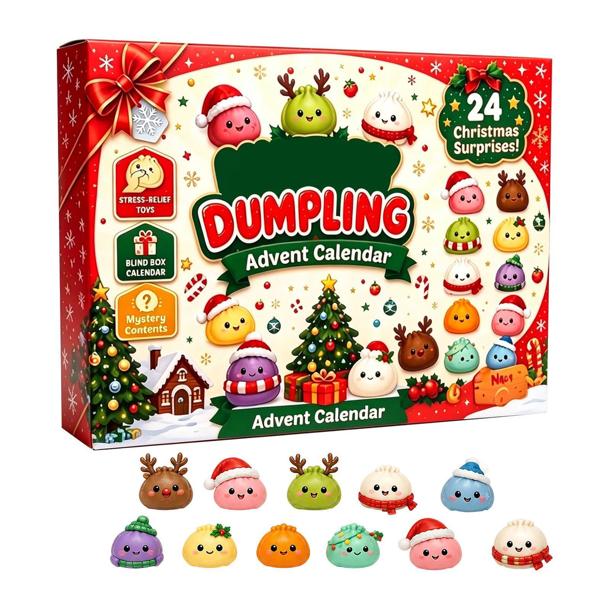 2026 Christmas Squishy Advent Calendar – 24-Day Dumpling Fidget Toy for Kids