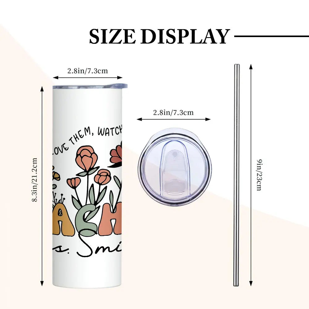 Personalized Wildflowers Teacher Tumbler – 20oz Skinny with Lid & Straw