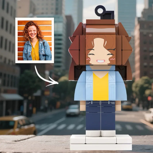 Mini Brick Figure with Engrave Text Keychain