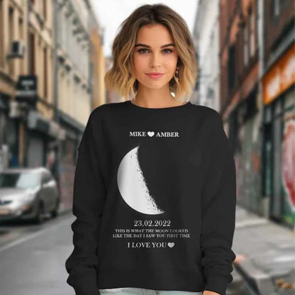 Custom Moon Phase Round Neck Unisex Sweatshirt Personalized Names