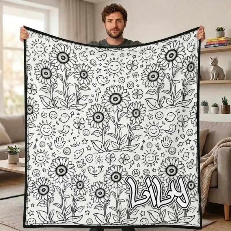 DIY Drawing & Custom Text Blanket with 24-Color Markers | Create Your Art Blanket Washable Keepsake Blanket for Kids & Adults