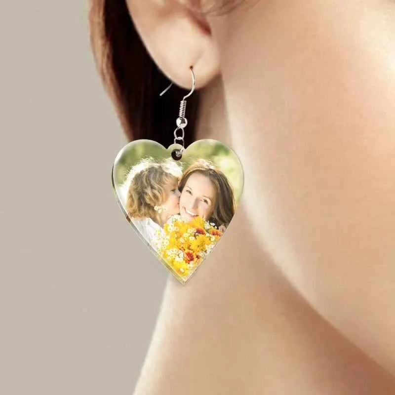 Custom Photo Acrylic Earrings Personalized Heart Earrings Gift For Mother's Day Gift for Women