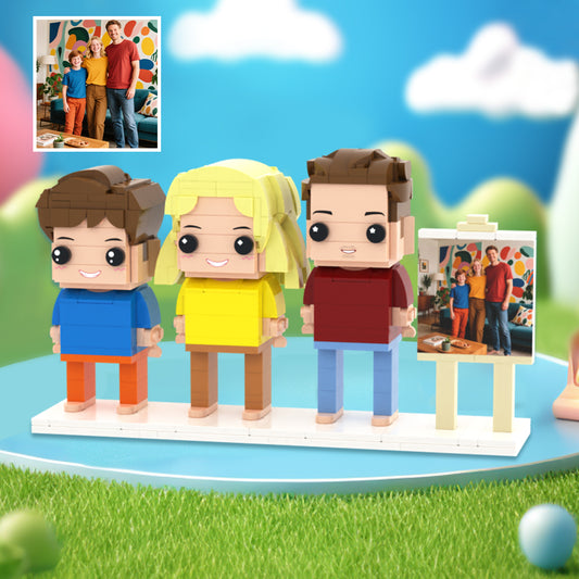 Custom Full-Body Brick Figures of 3 People with Frame