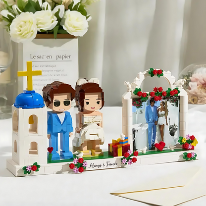 Full-body Custom 2 People Cute Brick Figures with Photo Frame Church Wedding 