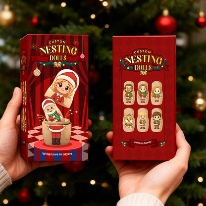 (5 Working Days Production) Personalized Family Portrait Nesting Doll with Box Custom Photo into Cartoon Style Preview Christmas Gift