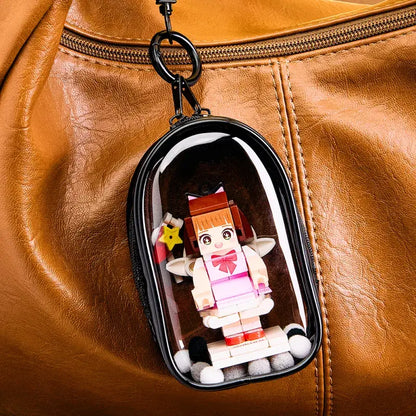 Custom Cute Bag Charm Fully Body 1 People Mini Brick Figure with Engraved Text Keychain