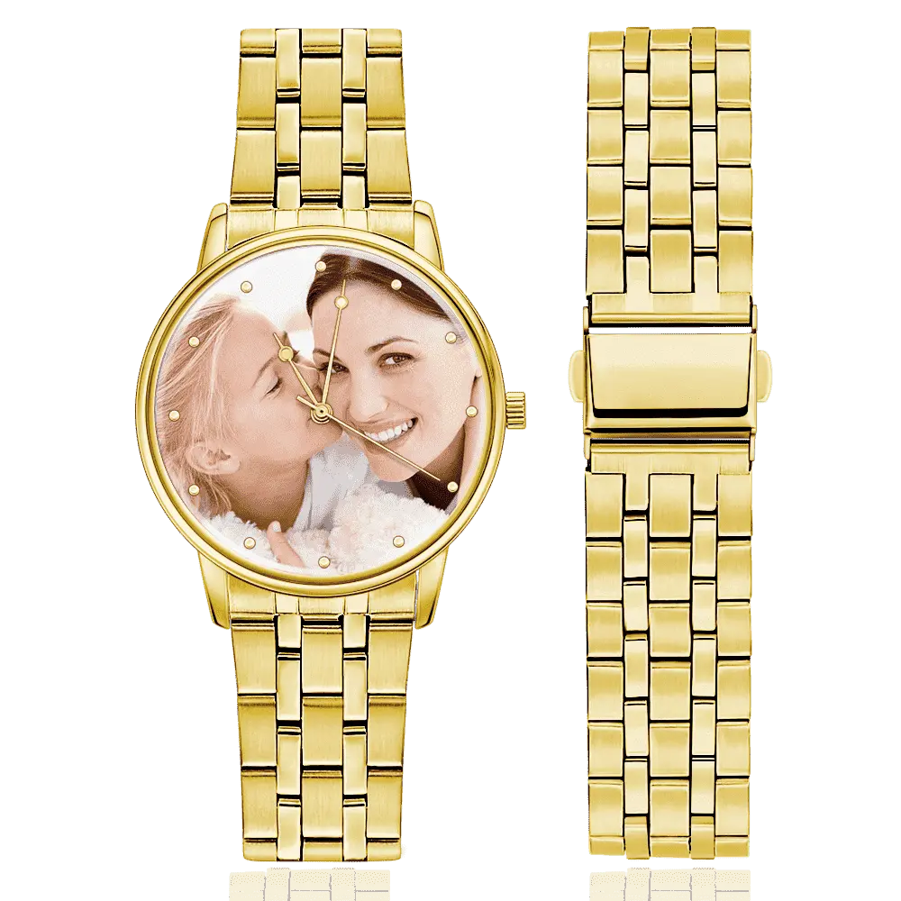 Personalized Photo Watch Unisex - Custom Engraved Text, Alloy Strap 38mm - Mini Brick Custom