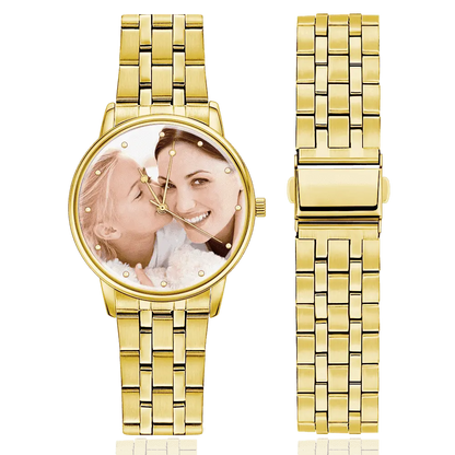 Personalized Photo Watch Unisex - Custom Engraved Text, Alloy Strap 38mm - Mini Brick Custom