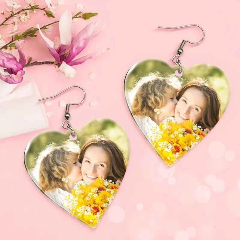 Custom Photo Acrylic Earrings Personalized Heart Earrings Gift For Mother's Day Gift for Women