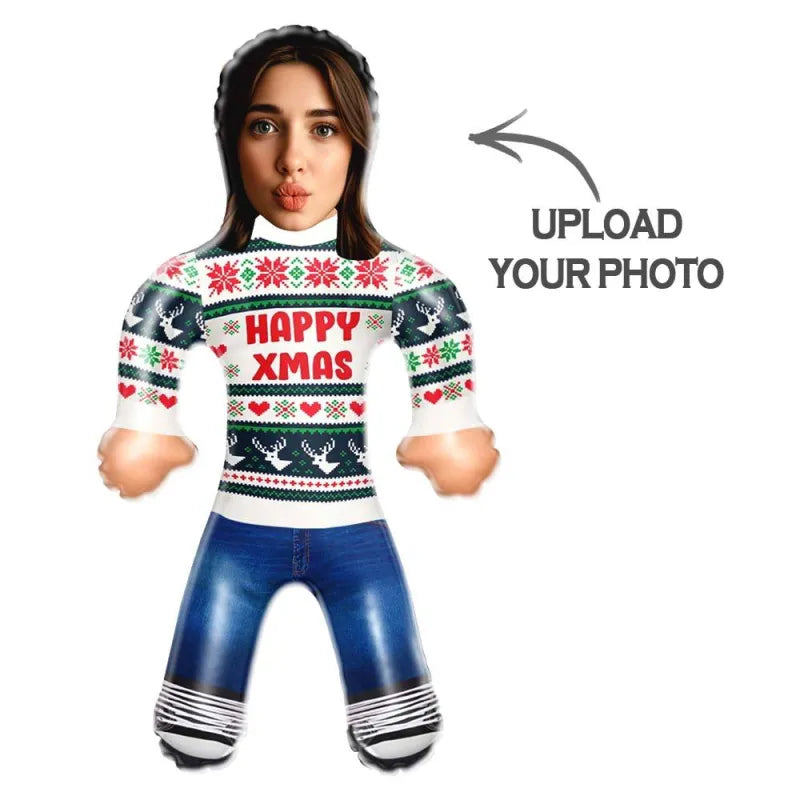 Custom Face Happy Xmas Blow Up Dolls Funny Inflatable Balloon Custom Air Doll for Party Favors Christmas Gifts