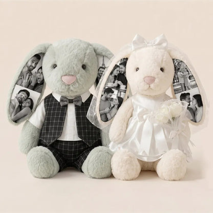 Custom Photo 40cm Wedding Bunny Plush – Personalized Bride & Groom Gift