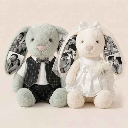 Custom Photo 40cm Wedding Bunny Plush – Personalized Bride & Groom Gift