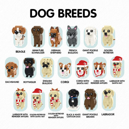 Op maat gemaakte, schattige figuren van baksteen, bestaande uit 2 personen, 1 hond en 2 katten.