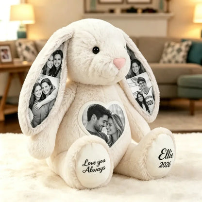 Personalized Illustration Bunny Plush – Custom Photo & Text Anniversary Gift