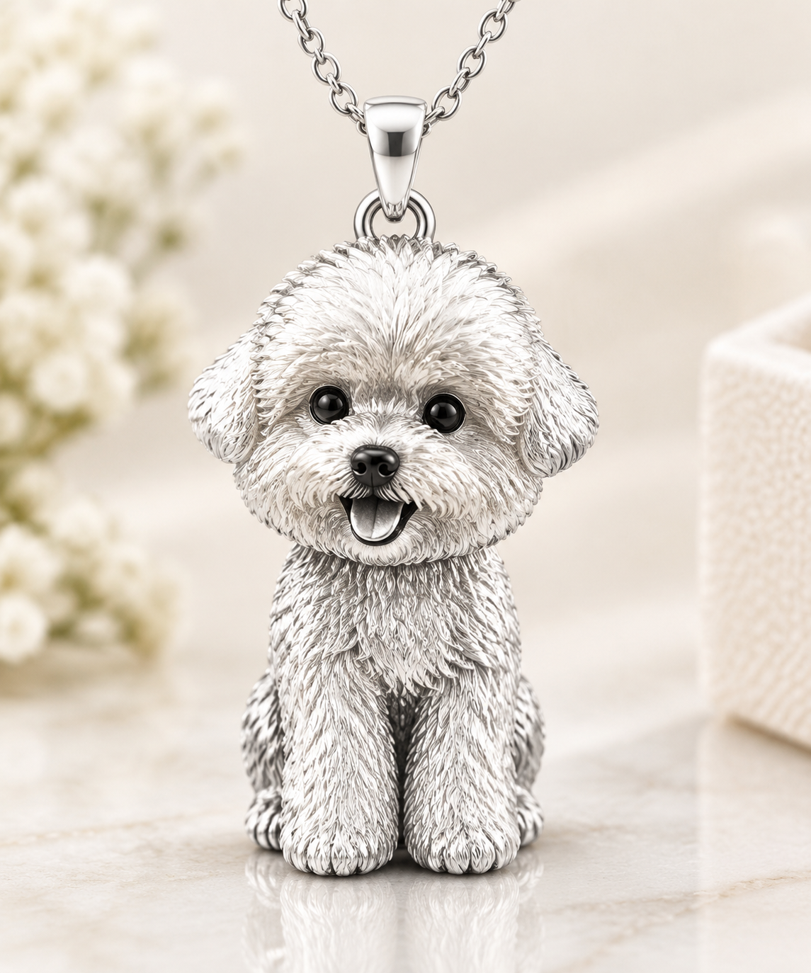 Personalized 3D Pet Portrait Necklace, Custom Sterling Silver Pet Pendant, Memorial Dog & Cat Jewelry Gift