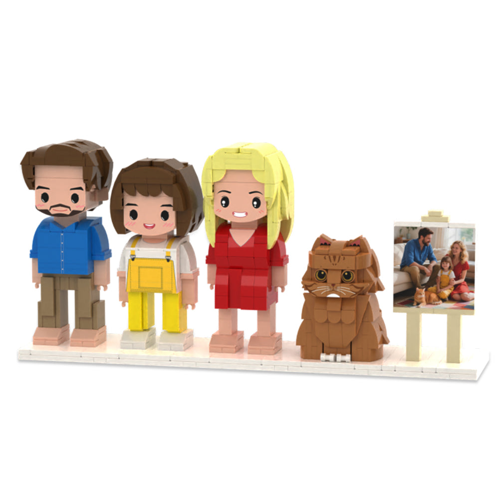 Op maat gemaakte schattige stenen figuurtjes van 3 personen en 1 kat, met lijst. Gepersonaliseerd jubileum- of verjaardagsgeschenk.