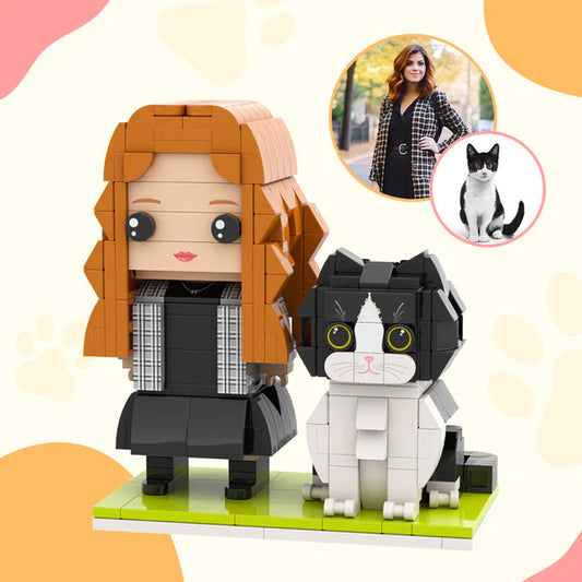 Full Body Customizable Brick Figures Personalized Brick Figures with Cat Small Particle Block Toy