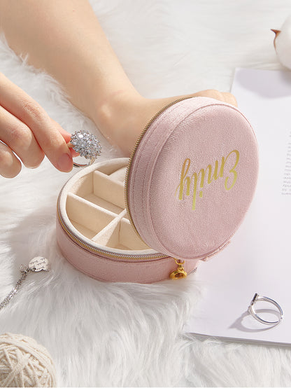 Custom Name Light Pink Round Velvet Jewelry Box – Birthday Wedding & Bridesmaid Gift