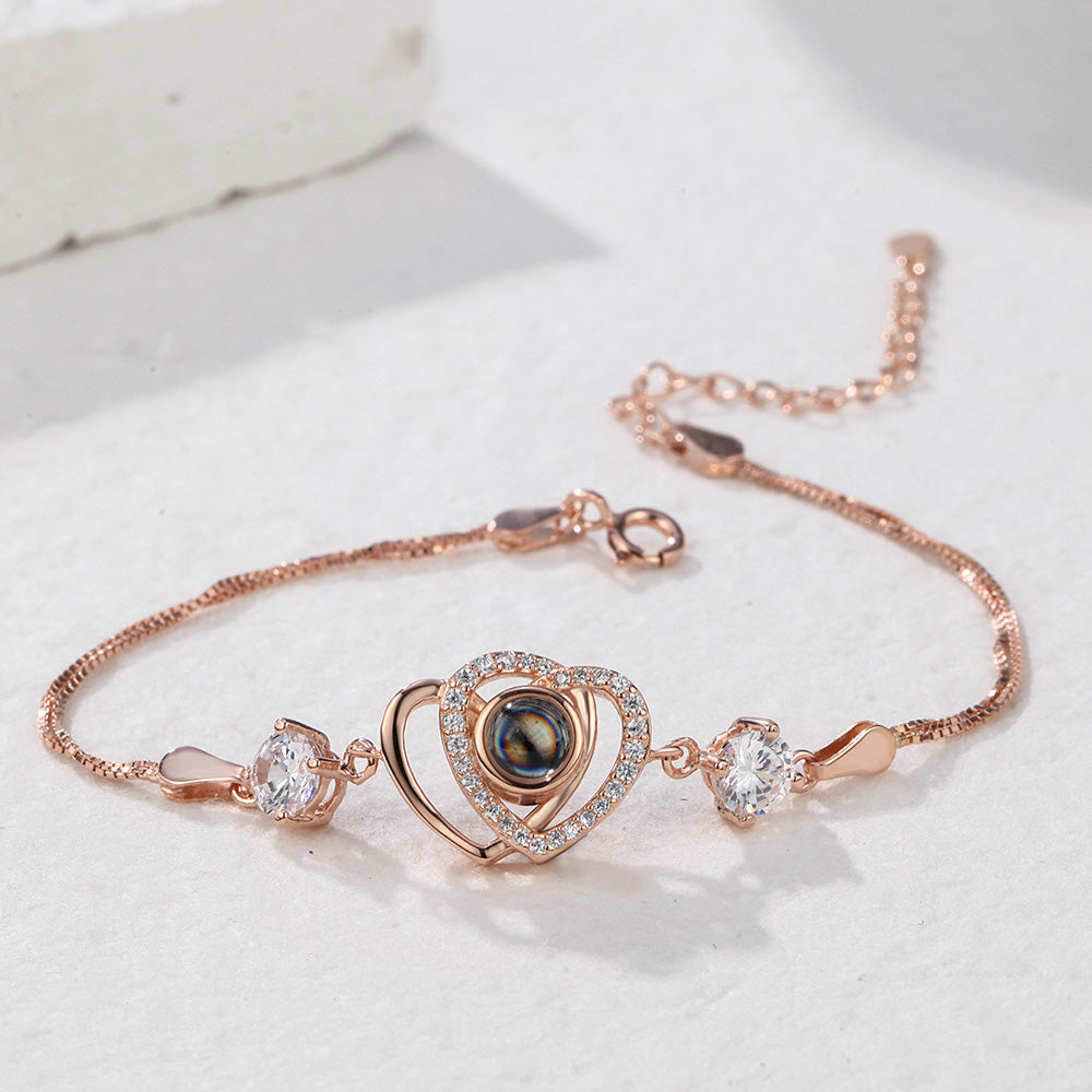 Op maat gemaakte armband met dubbel hartmotief van 925 sterling zilver