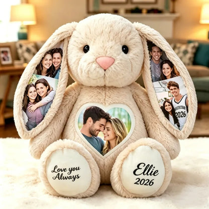 Personalized Illustration Bunny Plush – Custom Photo & Text Anniversary Gift