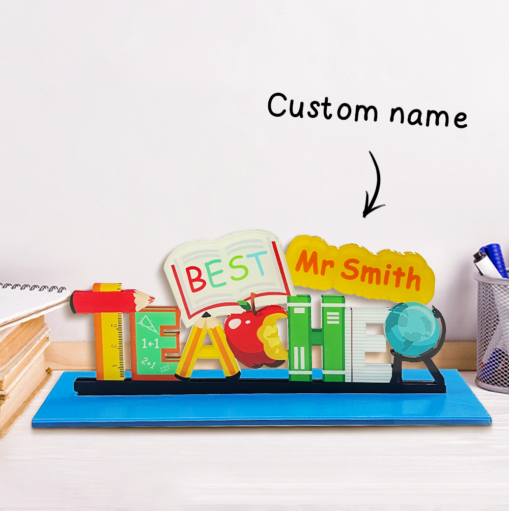 Personalized Best Teacher Desk Sign – Custom Name Acrylic Plaque