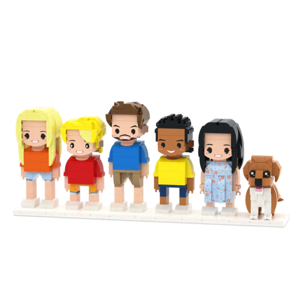 Custom Full-Body Cute Brick Figures of 5 People and 1 Dog